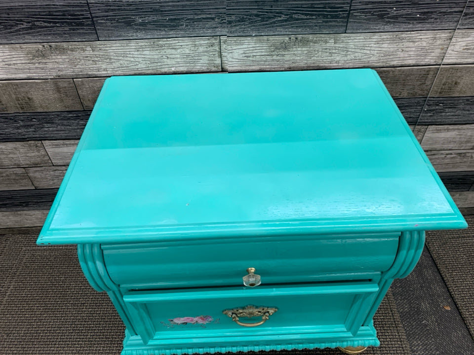 BRIGHT TEAL 2 DRAWER NIGHT STAND.
