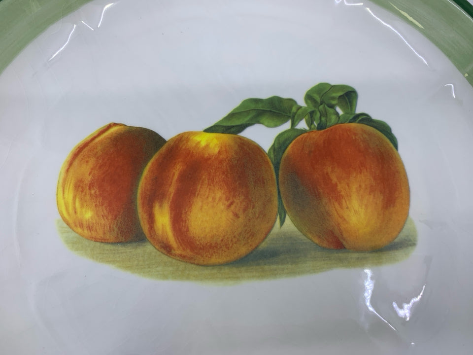 FOOTED CERAMIC BOWL W/ PRINTED PEACHES.
