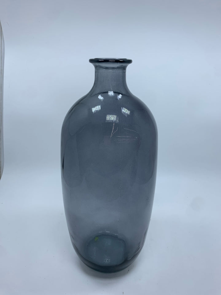 TALL BLUE GLASS VASE.