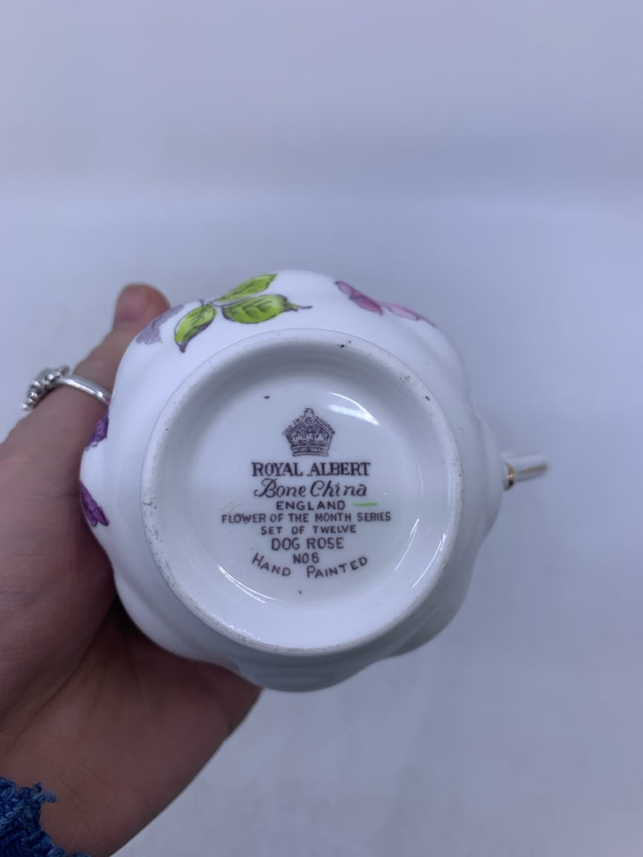 WHITE TEA CUP W/ PINK FLOWERS WATERCOLOR LOOK TEACUP SAUCER.