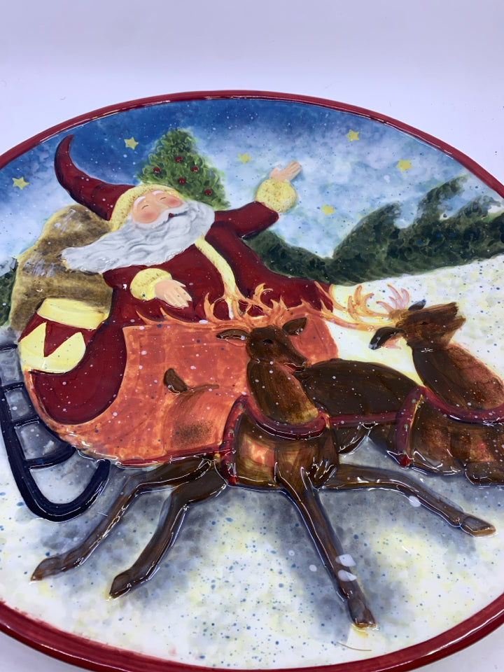 SANTA ON SLEIGH LARGE CENTERPIECE BOWL.
