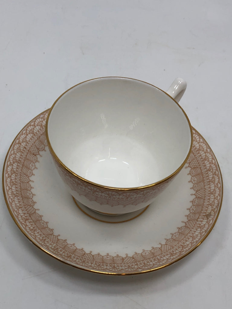 VTG BROWN LACE CROWN STAFFORD CUP/SAUCER.