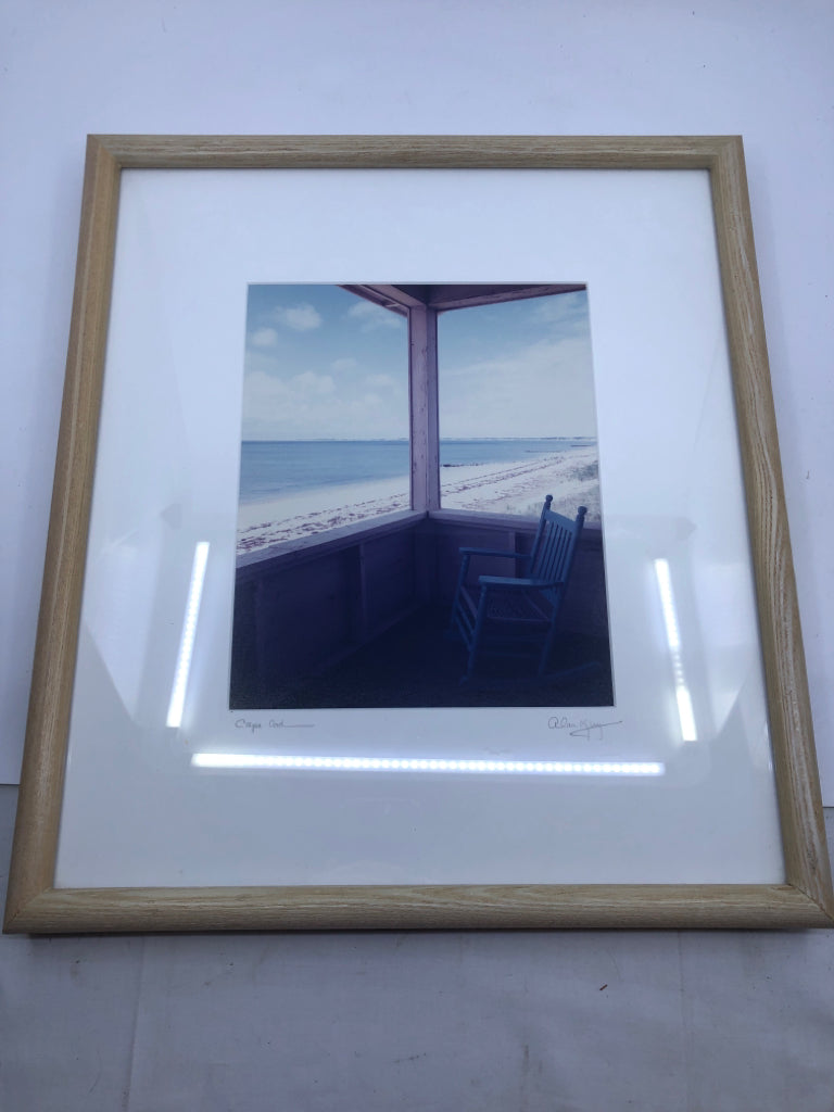 CAPE COD PORCH W/ BLUE ROCKING CHAIR- SIGNED.