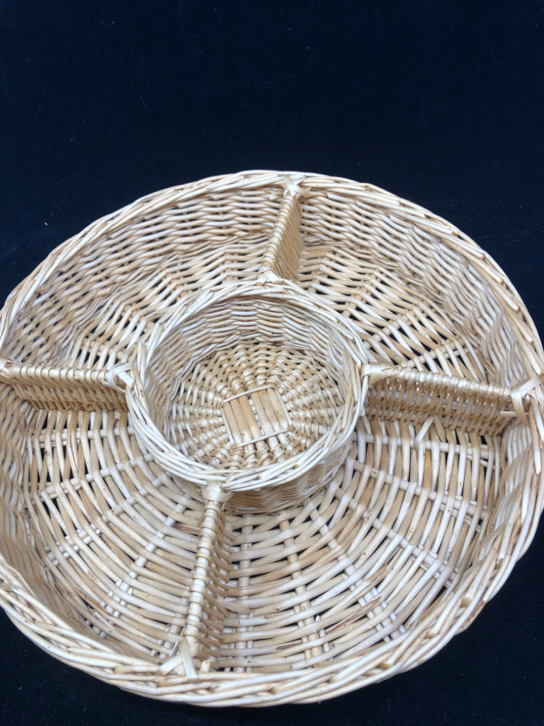 BLONDE WICKER WOVEN DIVIDED SERVER.