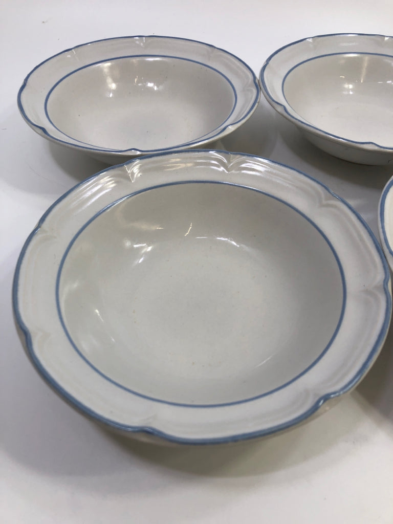 4 COVINGTON STONEWARE BLUE STRIPE BOWLS.