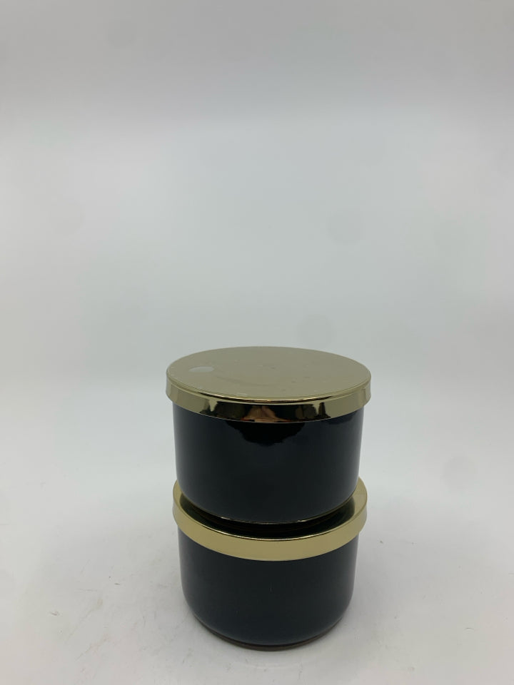 2 Z GALLERIE BLACK W/ GOLD LID STORAGE JARS.