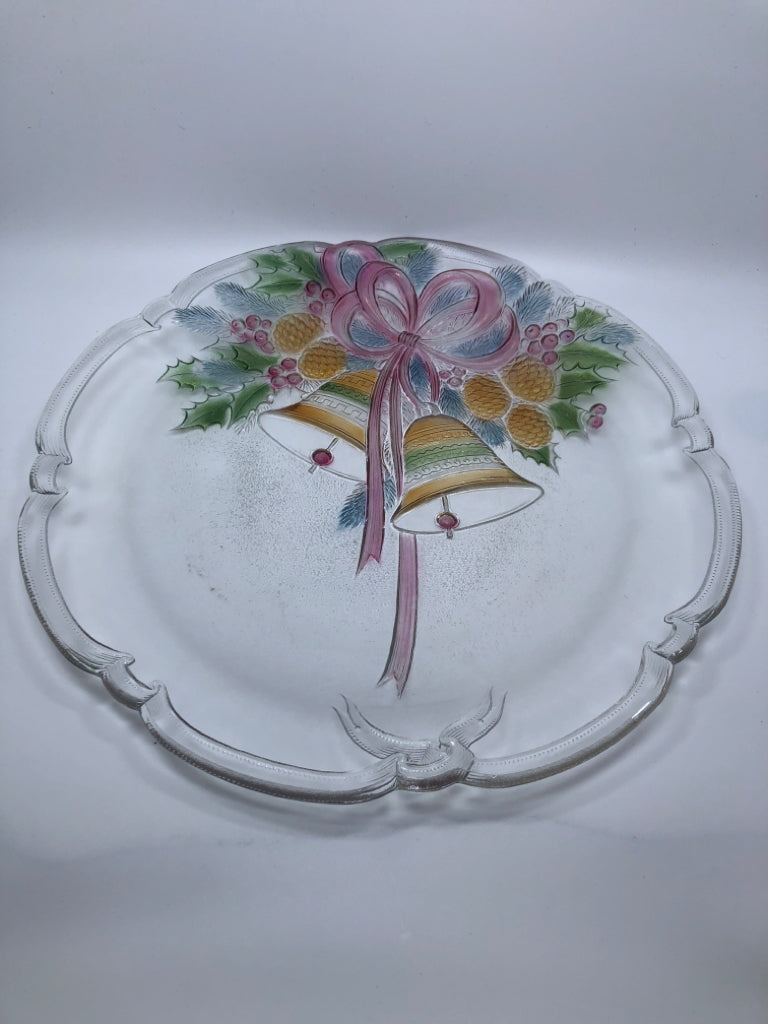 MIKASA GLASS SERVING TRAY W/BELLS.