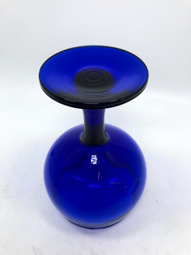 OVERSIZED COBALT BLUE GLASS CHALICE.
