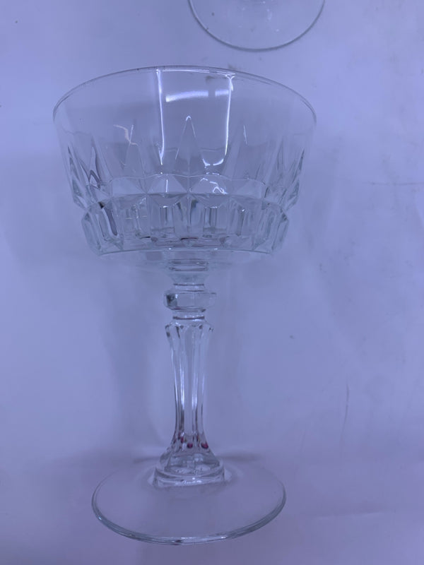 4 CUT GLASS COUPE WINE GLASSES.