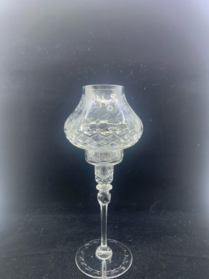 2PC ETCHED TAPER GLASS CANDLE HOLDER.