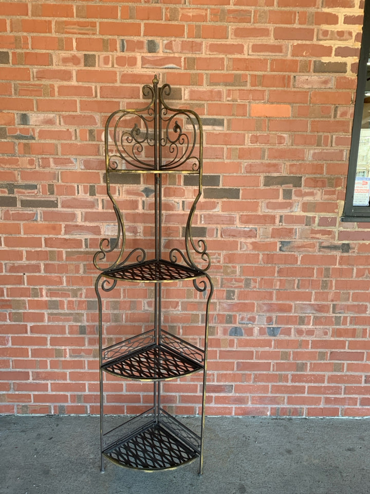 4-TIER METAL CORNER PLANT STAND W/FOLDING SHELVES.
