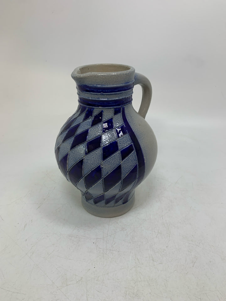 VTG REINH MERKELBACH CHECKERED SALT GLASS COBALT BLUE PITCHER.