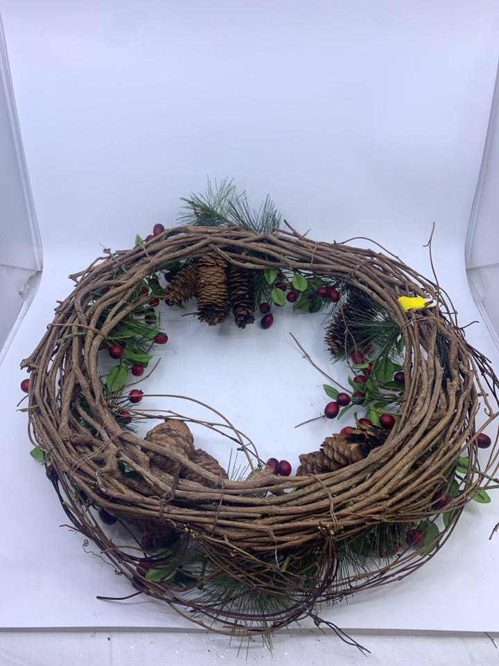 TWIG WREATH W PINECONES.