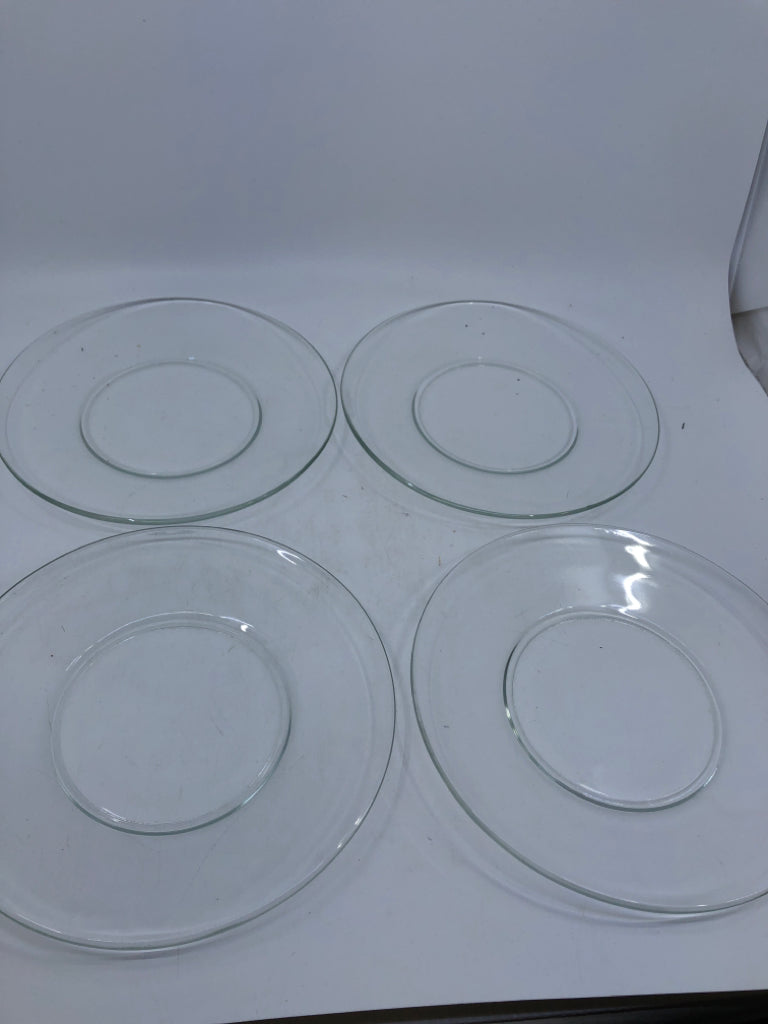 4 GLASS DESSERT PLATES.