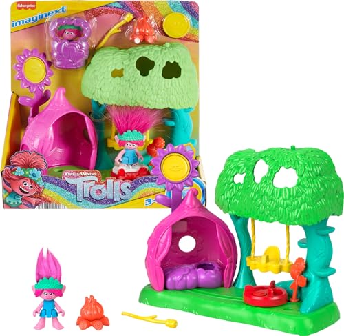 Imaginext DreamWorks Trolls Flower Fun Campsite Playset with Poppy Figure & 4 Pl