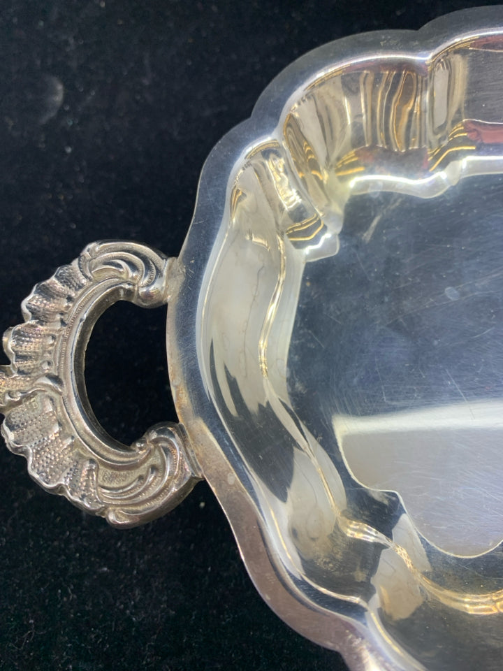 OVAL SILVER FOOTED DISH W HANDLES.