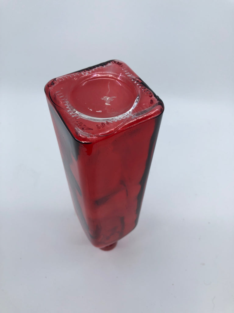 RED GLASS BOTTLE.