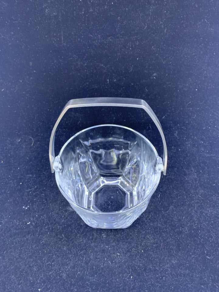 GLASS ICE BUCKET W/ STAINLESS STEEL HANDLE.
