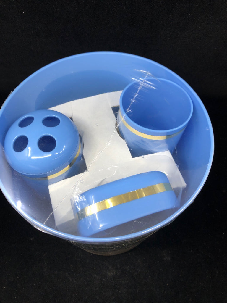 BLUE BOSTON BED AND BATH 4 PC BATH SET.