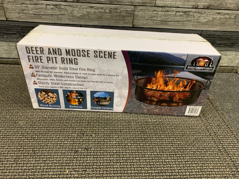 NIB DEER AND MOOSE SCENE FIRE PIT RING.