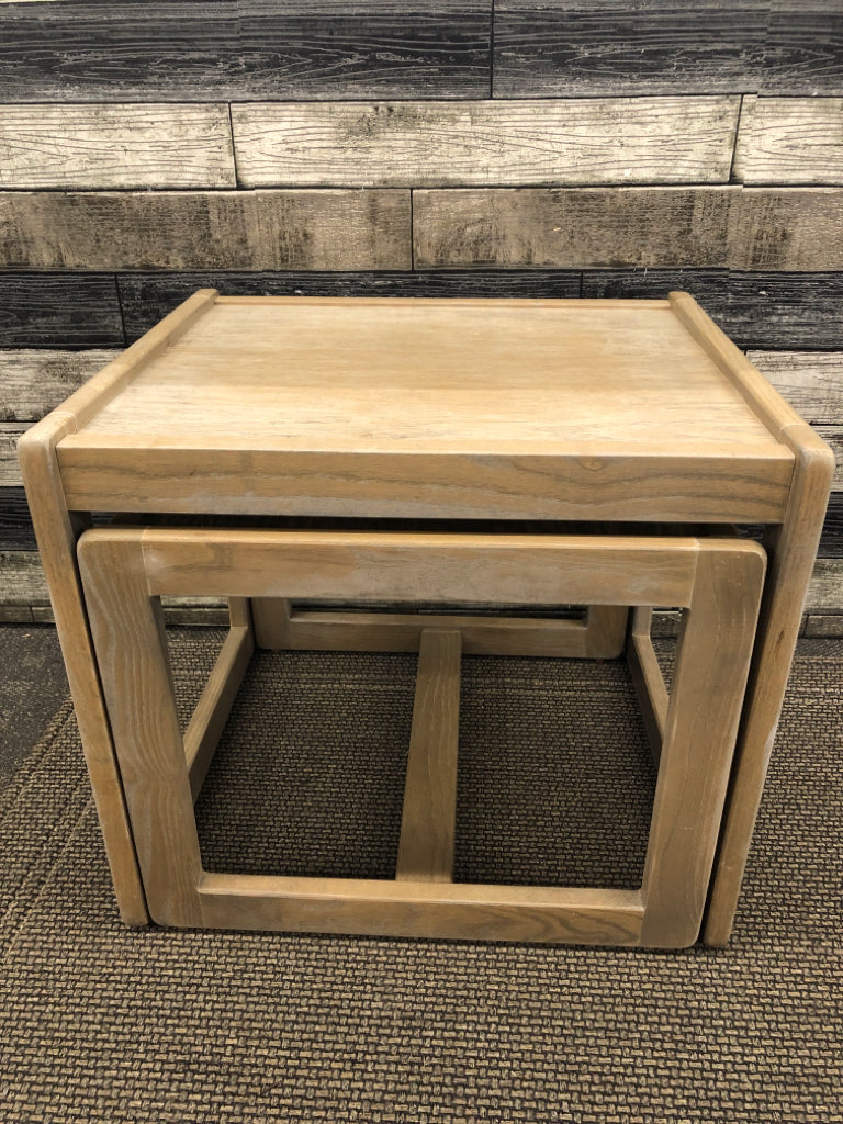 2 GREY WASHED NESTING TABLES.