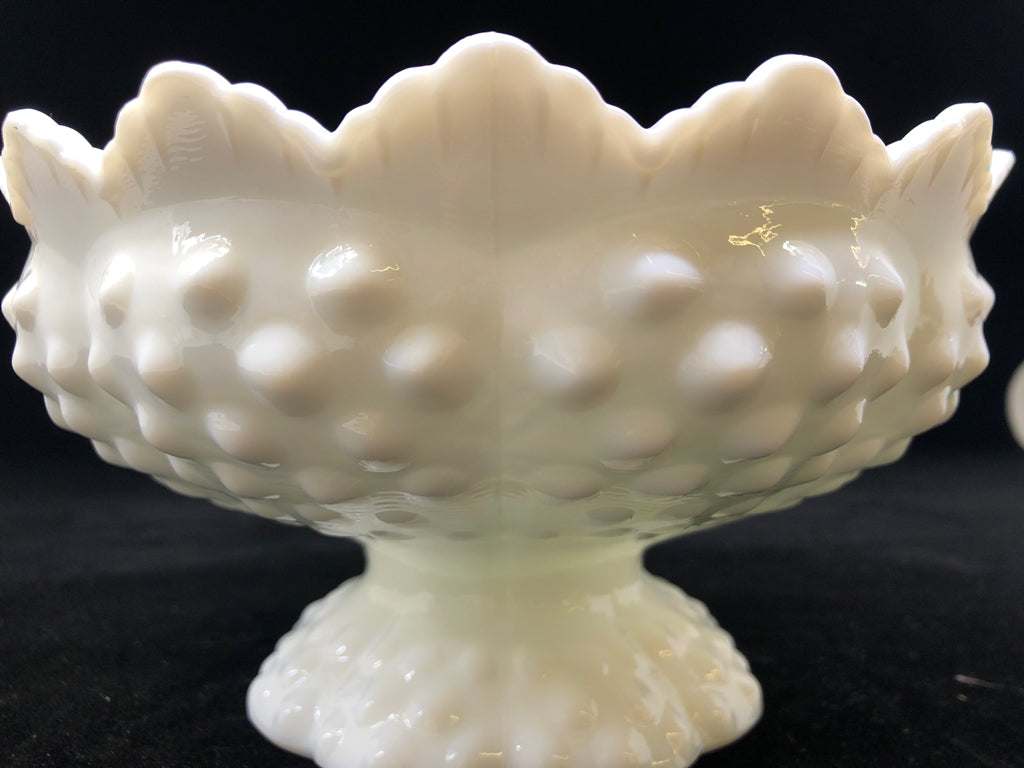 VTG HOBNAIL MILK GLASS CANDLE HOLDER.