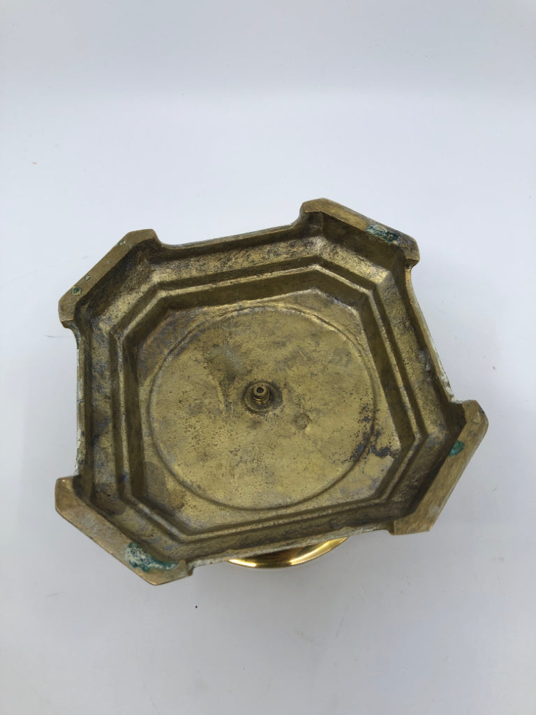 HEAVY BRASS FOOTED CANDLE HOLDER.