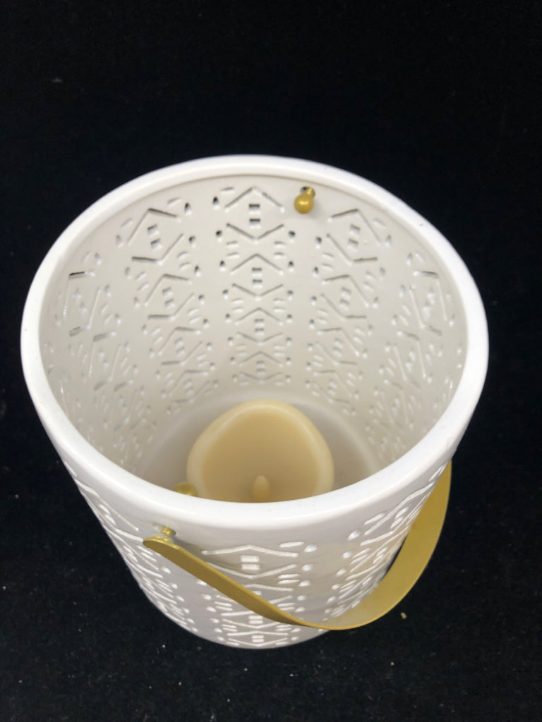 PIERCED CERAMIC CANDLE LANTERN- BATTERY CANDLE.