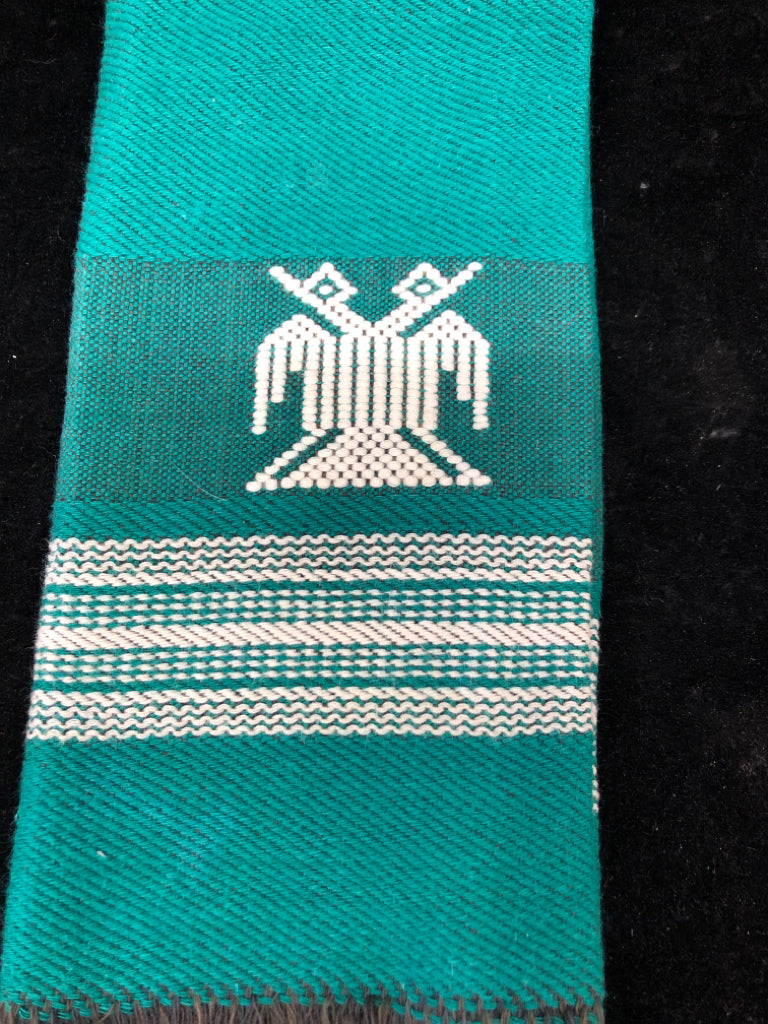 TEAL WOVEN TEA TOWEL W/2-HEADED ANIMAL.