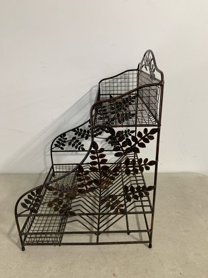 METAL MAIL FILE W/ 2 BASKETS LEAF DESIGN.