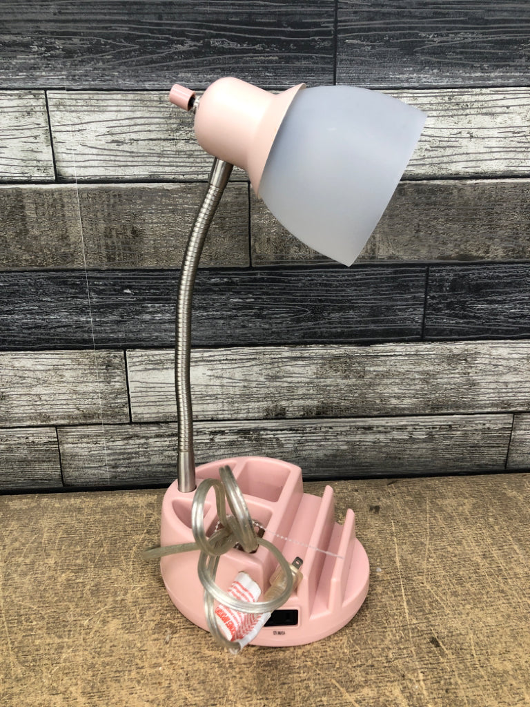 PINK ADJUSTABLE DESK LAMP FROSTED SHADE W/ORGANIZATION.