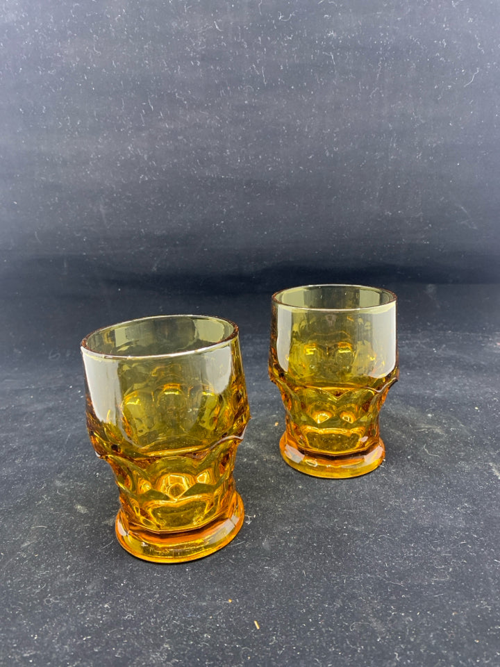 2 AMBER GLASS WATER GLASSES.