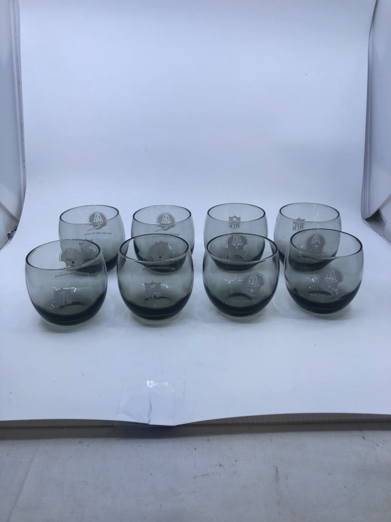 8 SHORT GREY GLASS PATRIOT GLASSES.