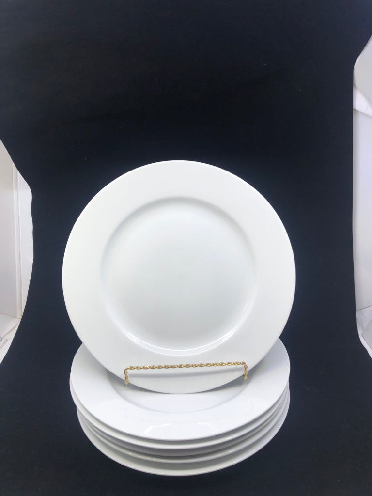 6 WHITE DINNER PLATES.