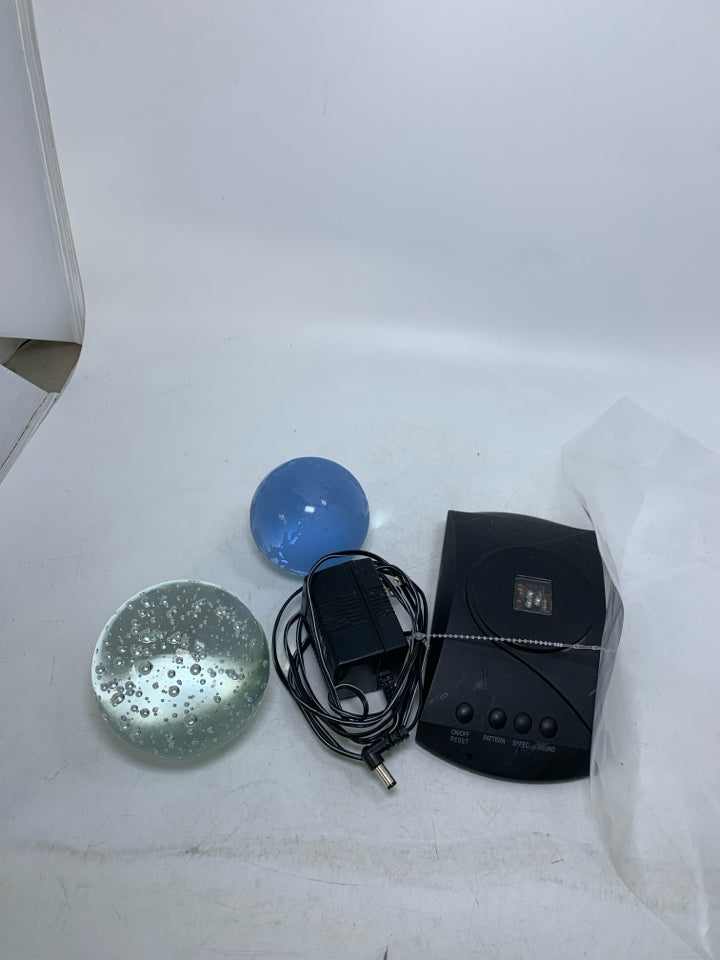 3 PC CLEAR BUBBEL SPHERE, BLUE EARTH SPHERE W/ LIGHT UP BASE/SOUND MACHINE IN BA