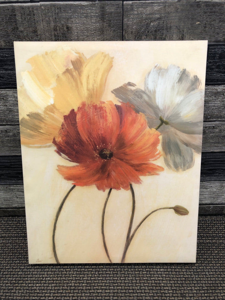 ORANGE,YELLOW, WHITE FLOWERS CANVAS.