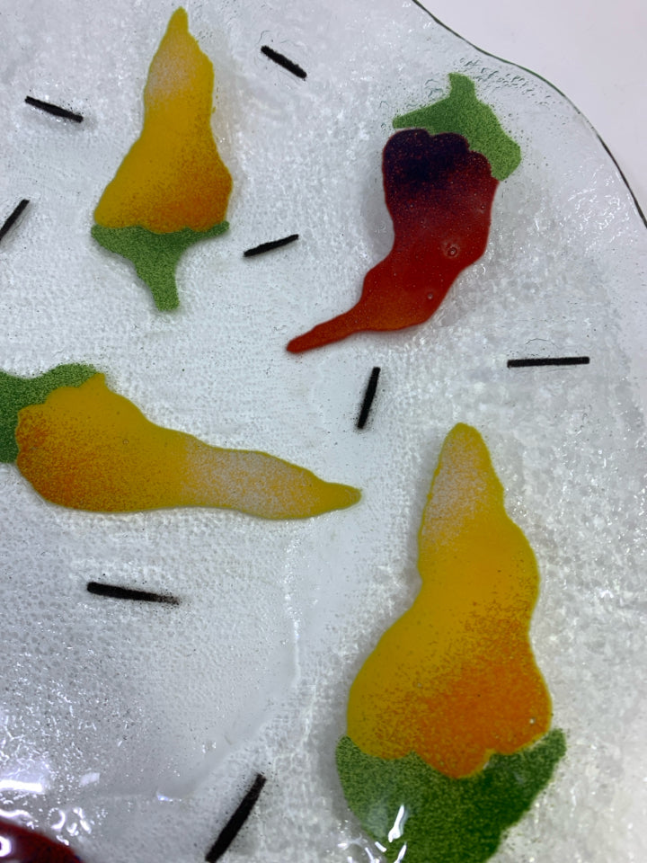 FUSED GLASS SERVING PLATE W/PEPPERS.