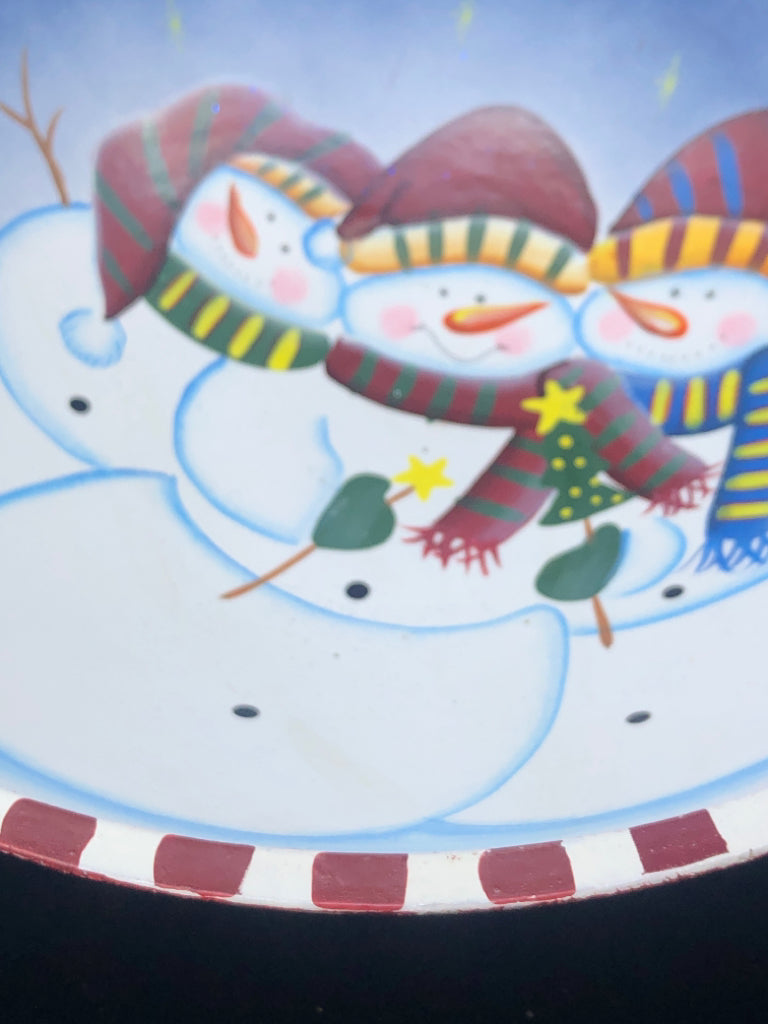 PRIMITIVE WOOD SNOWMAN DECORATIVE BOWL.