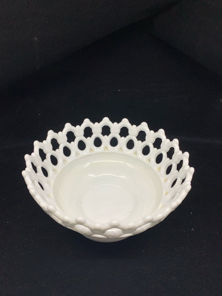 VTG MILK GLASS LACE BOWL.