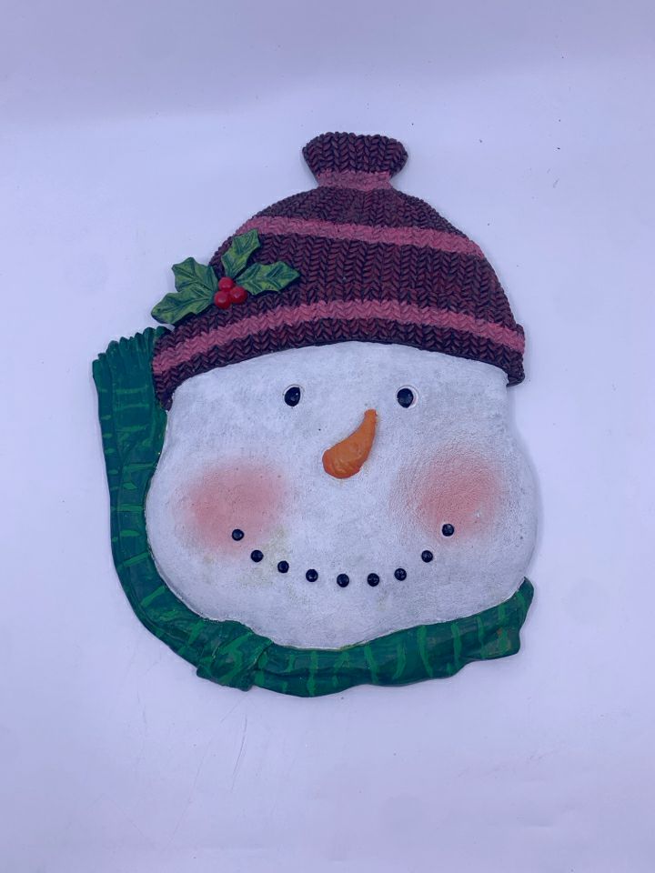 HEAVY CERAMIC SNOWMAN WALL HANGING.