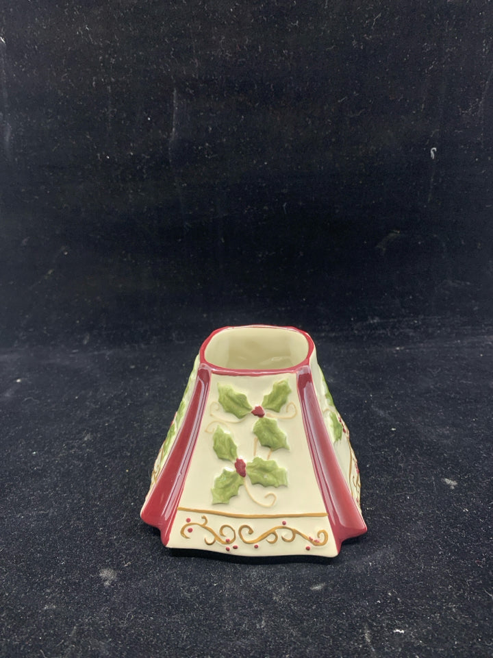 YANKEE CANDLE CERAMIC CANDLE TOPPER HOLLY DESIGN.