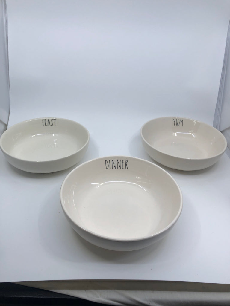 3 FEAST,DINNER,YUM SHALLOW BOWLS.