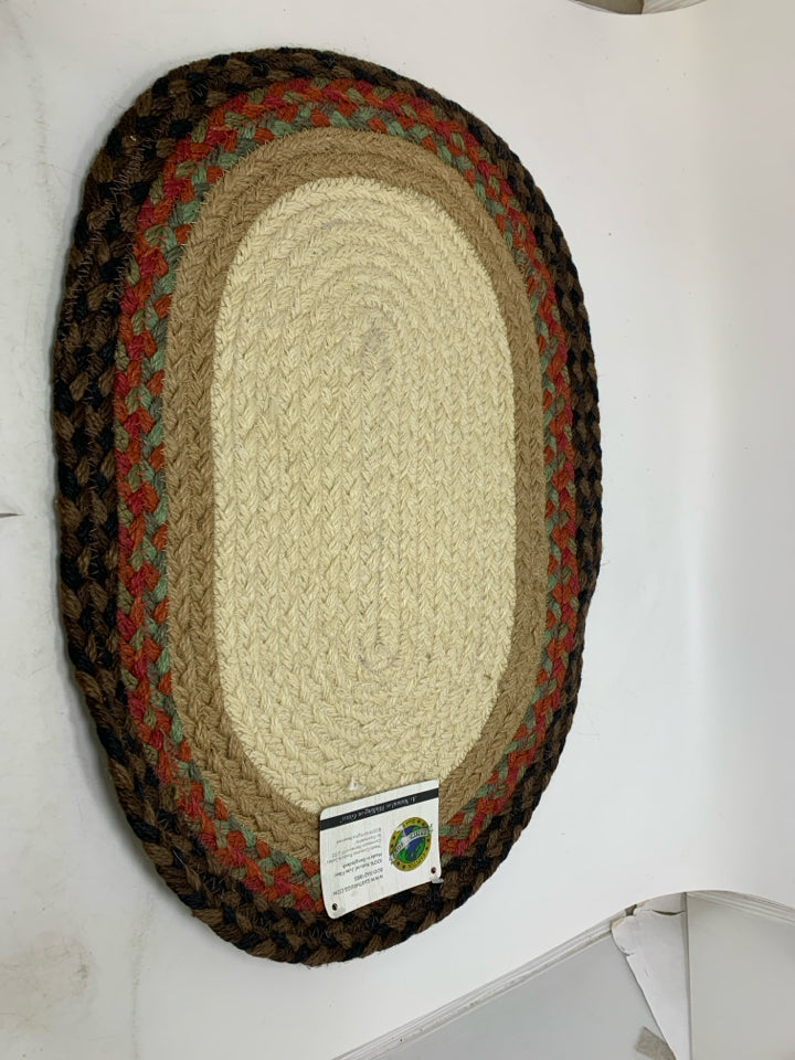 NWT SMALL OVAL BRAIDED RUG W/ PAINTED RED TRUCK EARTH RUNGS.