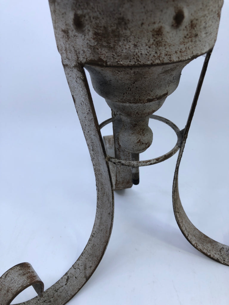 LARGE RUSTIC METAL + GLASS CANDLE HOLDER.