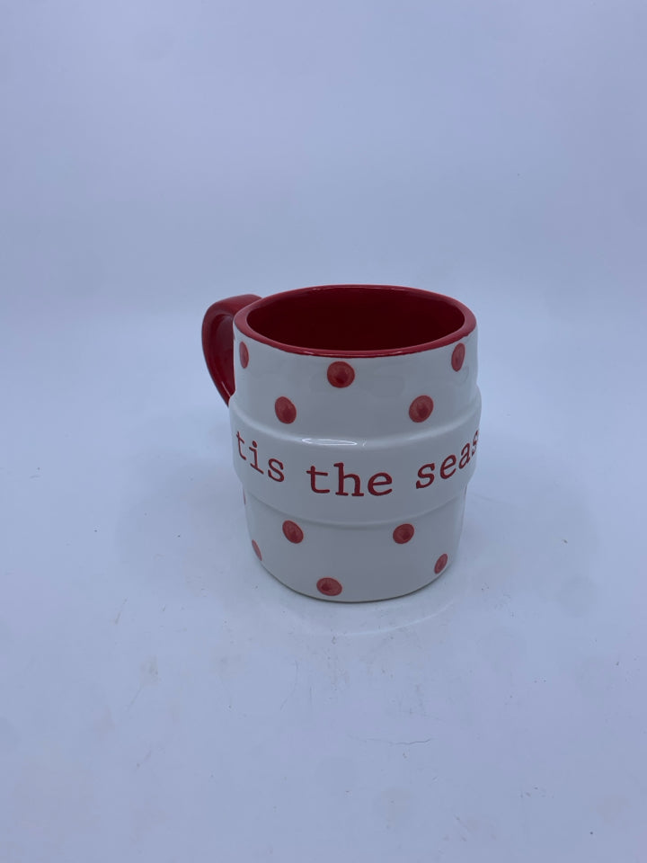 TIS THE SEASON RED POLKA DOT MUG.