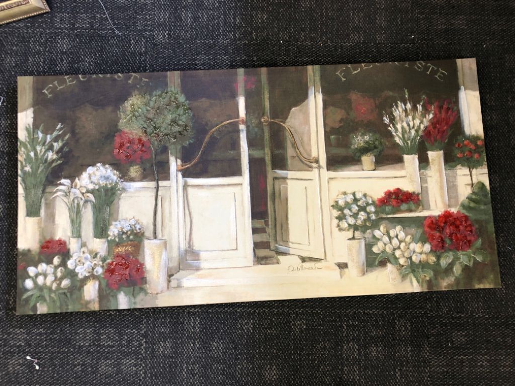 RED AND WHITE FLOWERS STOREFRONT CANVAS WALL ART.