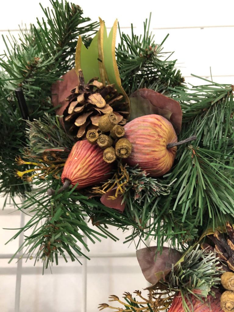 WREATH W FRUIT AND PINECONES.