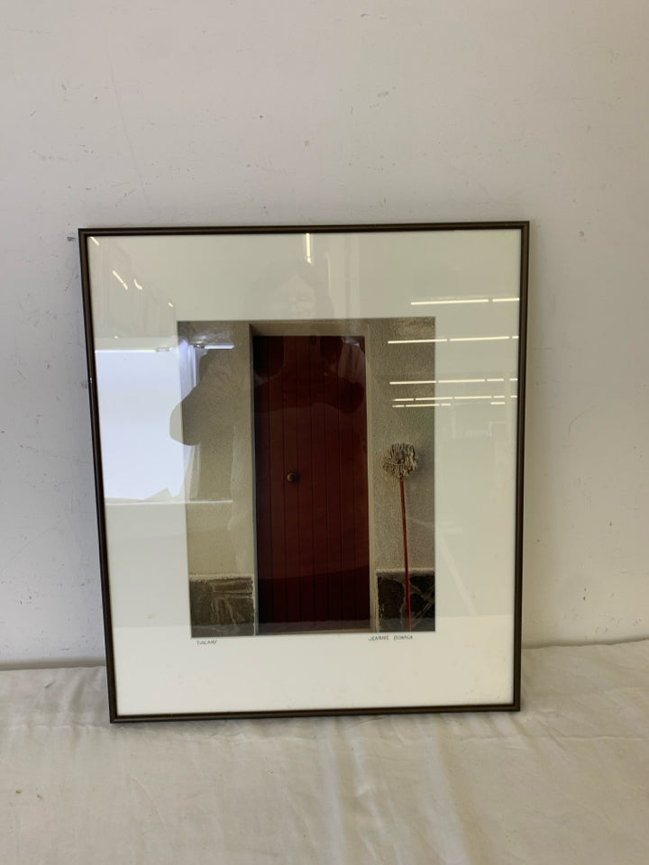 MAROON DOOR IN TUSCANY- SIGNED FRAMED PRINT.