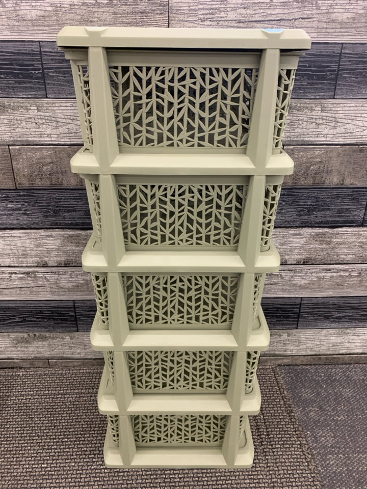 GREEN BAMBOO THEMED 5 DRAWER ORGANIZER.