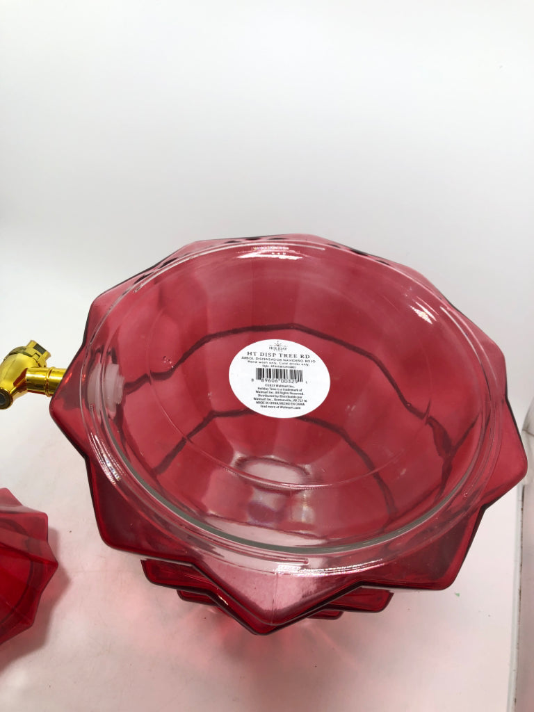RED GLASS TREE DRINK DISPENSER.